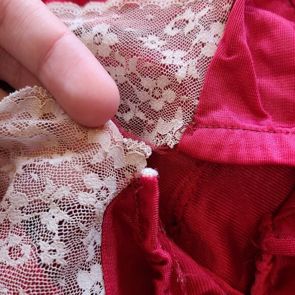 Vintage Burgundy Red Lace Slip Maxi Dress Lingerie Medium Cover Up 70's 80's - Picture 8 of 8